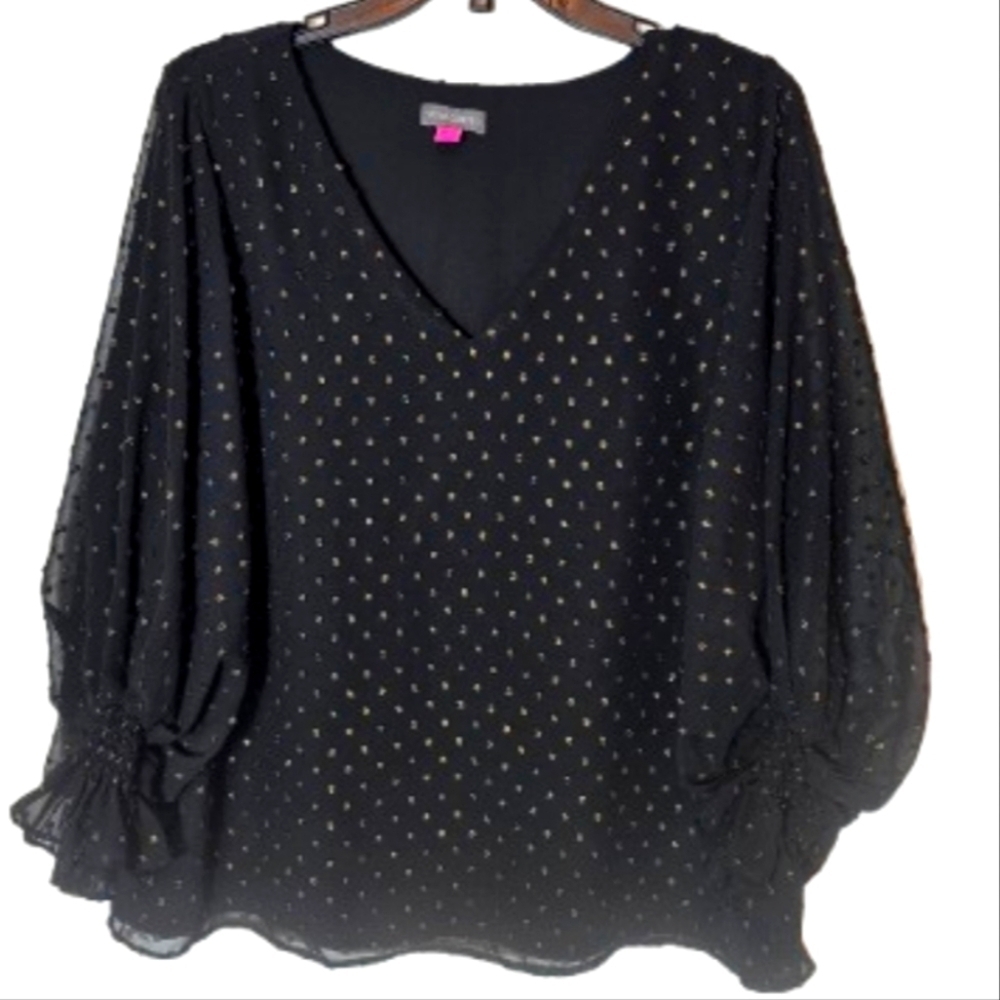 Vince Camuto Elegant Black and Gold Polka Dot Women's Top Size Large